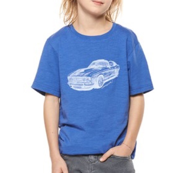 Devoted-Mustang Fastback w/ Awesome in cursive white print blue t-shirt-L NWT - Picture 2 of 4